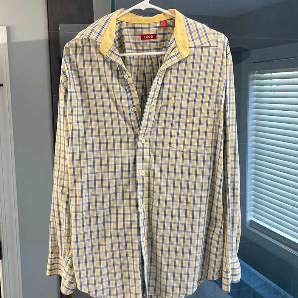 Blue yellow and white Izod button up